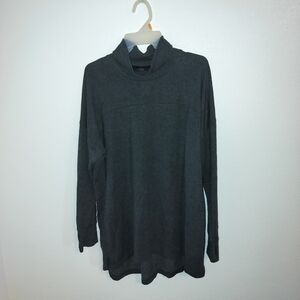 LLBean Mock Turtleneck Pullover Tunic Charcoal Gray Size XL Reg